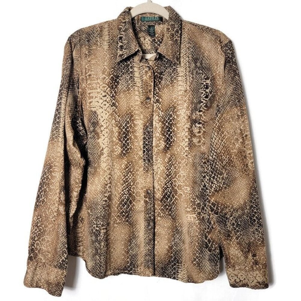 Lauren Ralph Lauren Snake Business Casual Work Long Sleeve Button Up Top XL